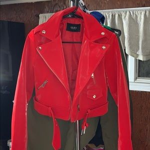 Red, pleather,  fit jacket.